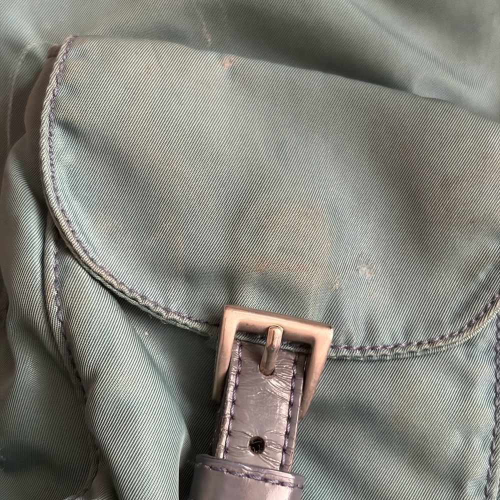 Prada nylon backpack y2k 2000s in green with leather trim and silver-tone small - Picture 14 of 16